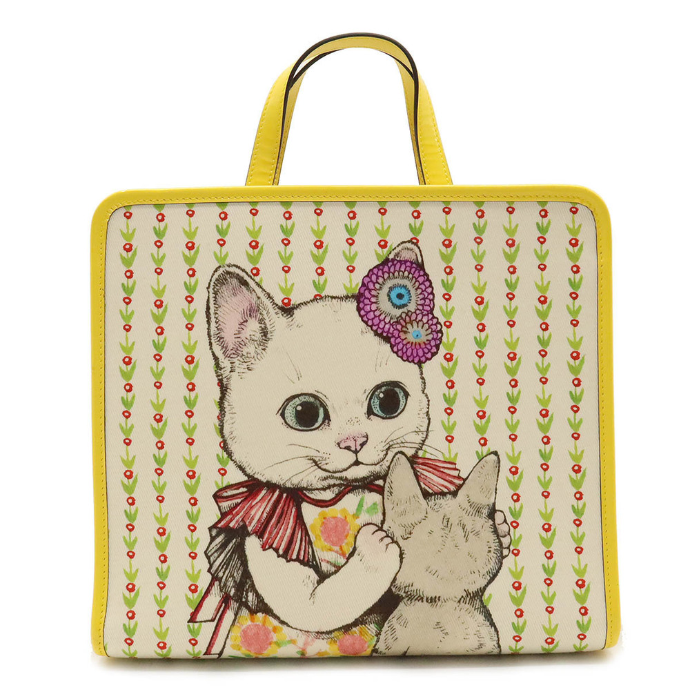 Gucci Higuchi Yuuko Cat Limited Edition Handbag Tote Canvas Enamel Yellow